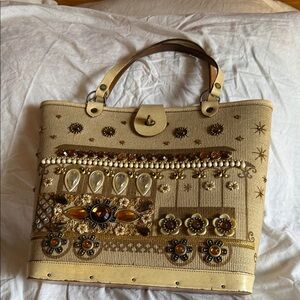 Enid Collin’s  Embellished Tan Tote Bag